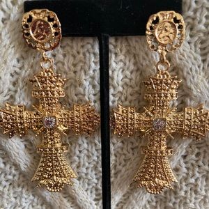 Large gold diamond cross earrings